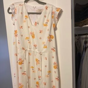 Worn 1 time. Loft white dress with flowers.